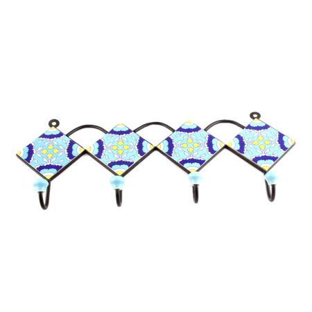 Turquoise Ceramic Floral Tiles Hooks
